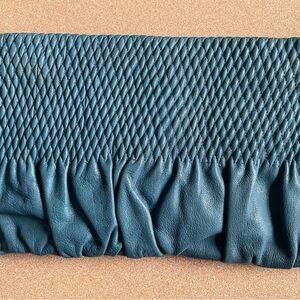 Vintage Elk Teal Leather Woven Clutch Purse - Soft Ruched Leather - 11 inches